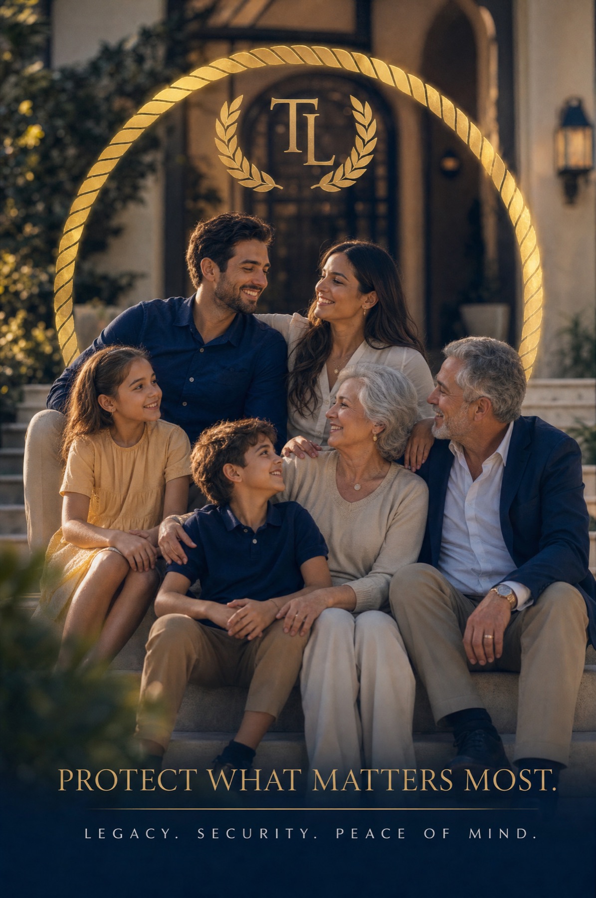 Multi-generational family under Titan Legacy crest glow